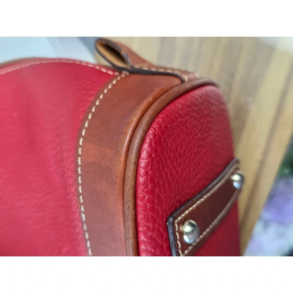 Dooney & Bourke Red Pebble Grain Leather Zip Zip Domed Satchel Crossbody Bag